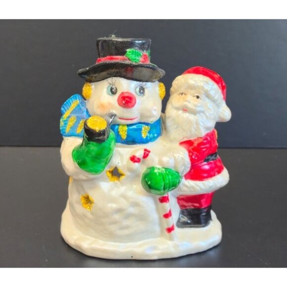 Retro Santa & snowman tea light candle holder iridescent nostalgic Christmas - Picture 2 of 10